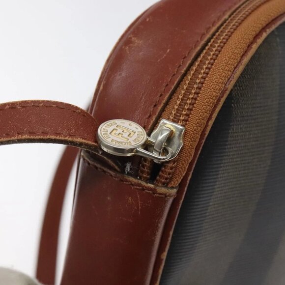 FENDI Pecan Canvas Shoulder Bag Brown Black Auth - Picture 14 of 16